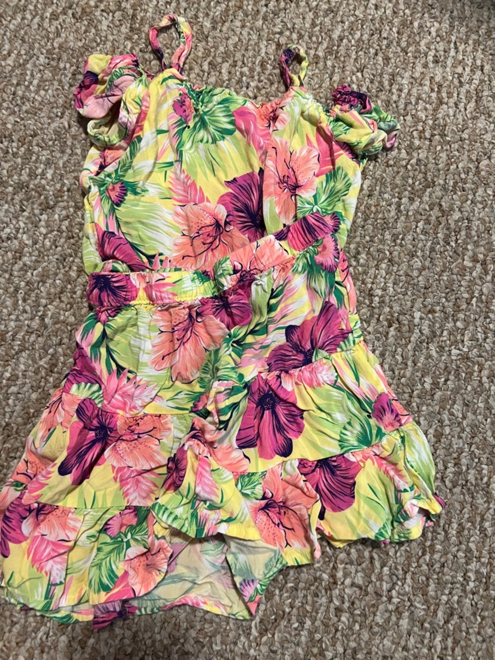 The Children's Place Yellow Floral Ruffle Tank & Shorts Set